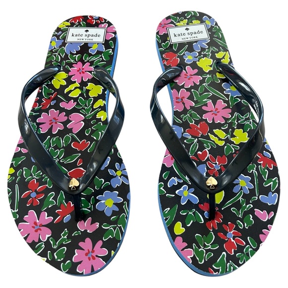 KATE SPADE Fleur Floral Multi-Color Flip Flops Sandals 9B NEW RESORT Summer - Picture 3 of 6